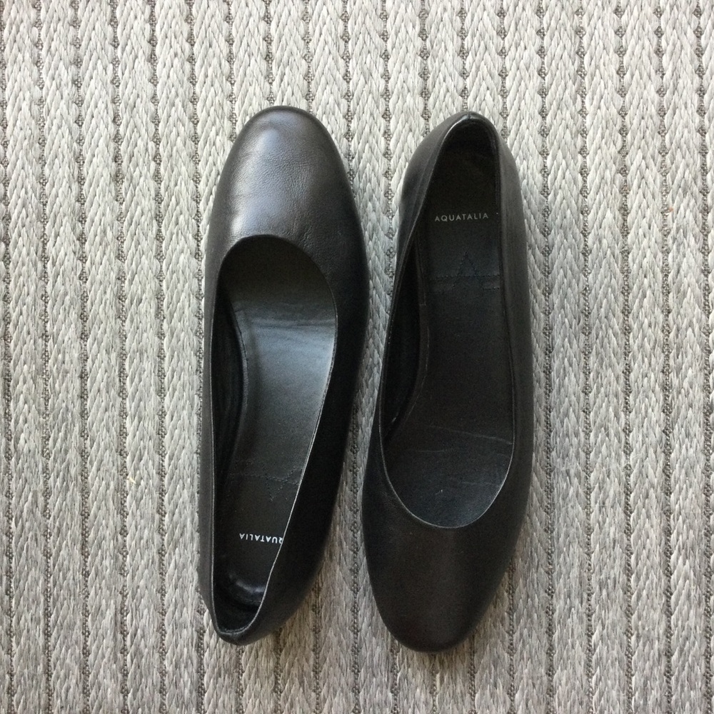Aquatalia Cierra Napa Black Leather Ballet Flats